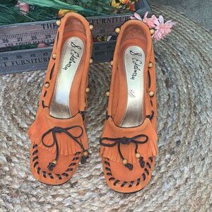 S Edelman orange wedge shoes size 10